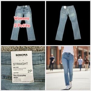 Women’s Sonoma 2P 2 Petite Jeans High Rise Denim Faded Blue Tapered Stretch NWT